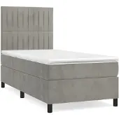Syfax Cama box spring con colchón terciopelo gris claro 80x200 cm