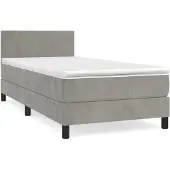 Syfax Cama box spring con colchón terciopelo gris claro 90x190 cm