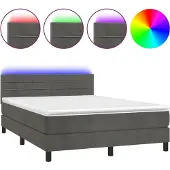 Syfax Cama box spring colchón y LED terciopelo gris oscuro 140x200 cm