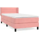 Syfax Cama box spring con colchón terciopelo rosa 90x200 cm