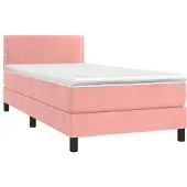 Syfax Cama box spring con colchón terciopelo rosa 100x200 cm
