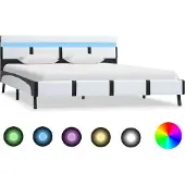 Syfax Estructura de cama con LED cuero sintético blanco 160x200 cm