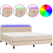 Syfax Cama box spring colchón LED cuero sintético capuchino 180x200cm