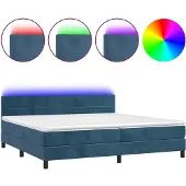 Syfax Cama box spring colchón y LED terciopelo azul oscuro 200x200 cm