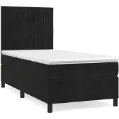 Syfax Cama box spring con colchón terciopelo negro 80x200 cm