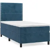 Syfax Cama box spring con colchón terciopelo azul oscuro 100x200 cm