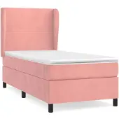 Syfax Cama box spring con colchón terciopelo rosa 90x200 cm