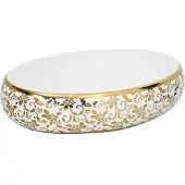 Syfax Lavabo sobre encimera ovalado cerámica blanco dorado 59x40x15cm