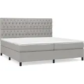 Syfax Cama box spring con colchón tela gris claro 200x200 cm