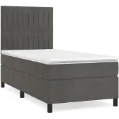 Syfax Cama box spring con colchón terciopelo gris oscuro 100x200 cm