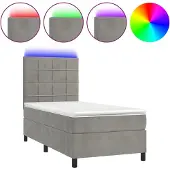 Syfax Cama box spring colchón y LED terciopelo gris claro 80x200 cm