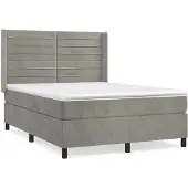 Syfax Cama box spring con colchón terciopelo gris claro 140x190 cm