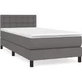 Syfax Cama box spring con colchón cuero sintético gris 80x200 cm