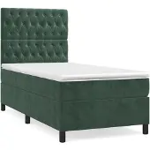 Syfax Cama box spring con colchón terciopelo verde oscuro 100x200 cm