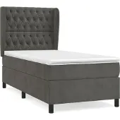 Syfax Cama box spring con colchón terciopelo gris oscuro 90x190 cm