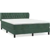 Syfax Cama box spring con colchón terciopelo verde oscuro 140x200 cm