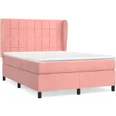 Syfax Cama box spring con colchón terciopelo rosa 140x200 cm