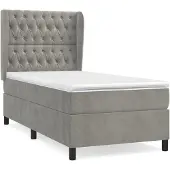 Syfax Cama box spring con colchón terciopelo gris claro 90x190 cm