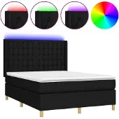 Syfax Cama box spring colchón y luces LED tela negro 140x190 cm