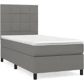 Syfax Cama box spring con colchón tela gris oscuro 100x200 cm