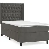 Syfax Cama box spring con colchón terciopelo gris oscuro 100x200 cm