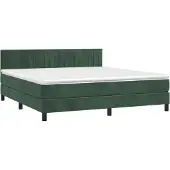 Syfax Cama box spring con colchón terciopelo verde oscuro 180x200 cm