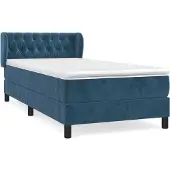 Syfax Cama box spring con colchón terciopelo azul oscuro 90x190 cm