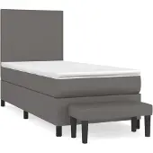 Syfax Cama box spring con colchón cuero sintético gris 100x200 cm