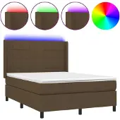 Syfax Cama box spring colchón luces LED tela marrón oscuro 140x200cm