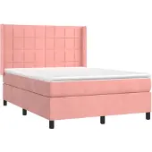 Syfax Cama box spring con colchón terciopelo rosa 140x200 cm