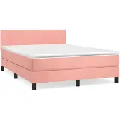 Syfax Cama box spring con colchón terciopelo rosa 140x190 cm