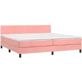Syfax Cama box spring con colchón terciopelo rosa 200x200 cm