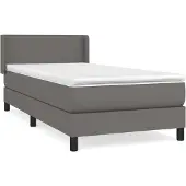 Syfax Cama box spring con colchón cuero sintético gris 80x200 cm