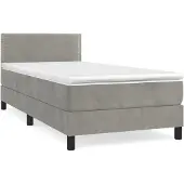 Syfax Cama box spring con colchón terciopelo gris claro 90x190 cm