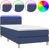Syfax Cama box spring con colchón y LED tela azul 100x200 cm