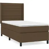 Syfax Cama box spring con colchón tela marrón oscuro 100x200 cm