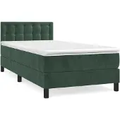 Syfax Cama box spring con colchón terciopelo verde oscuro 100x200 cm