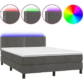 Syfax Cama box spring colchón y LED terciopelo gris oscuro 140x200 cm