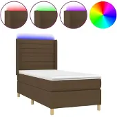 Syfax Cama box spring colchón y luces LED tela marrón oscuro 90x190cm