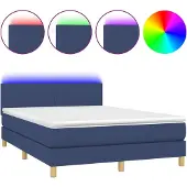 Syfax Cama box spring con colchón y LED tela azul 140x200 cm