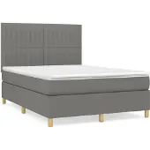Syfax Cama box spring con colchón tela gris oscuro 140x190 cm