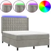 Syfax Cama box spring colchón y LED terciopelo gris claro 140x200 cm