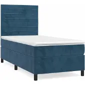 Syfax Cama box spring con colchón terciopelo azul oscuro 80x200 cm