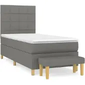 Syfax Cama box spring con colchón tela gris oscuro 90x190 cm