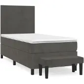Syfax Cama box spring con colchón terciopelo gris oscuro 80x200 cm