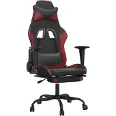 Syfax Silla gaming con reposapiés cuero sintético negro rojo tinto