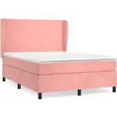 Syfax Cama box spring con colchón terciopelo rosa 140x190 cm