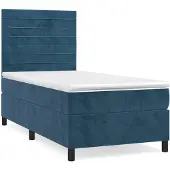 Syfax Cama box spring con colchón terciopelo azul oscuro 90x190 cm