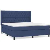 Syfax Cama box spring con colchón tela azul 160x200 cm