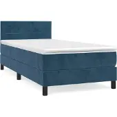 Syfax Cama box spring con colchón terciopelo azul oscuro 90x190 cm
